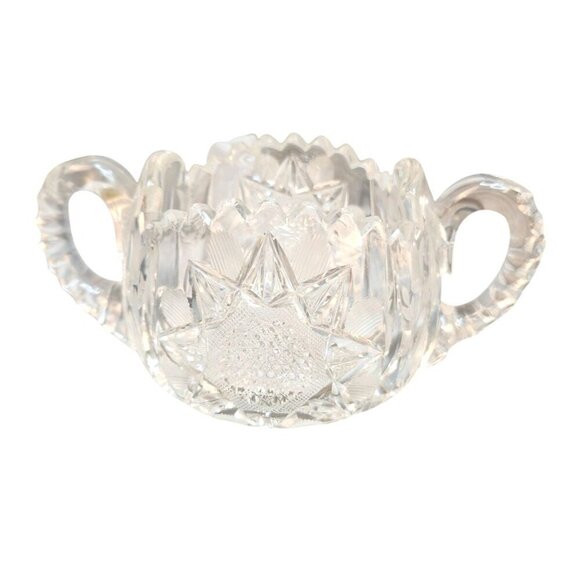 Vintage Lead Crystal Glass Sugar Bowl With Dual Handles Elegant Diamond Point Su - Picture 1 of 6